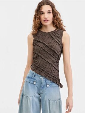 NWT Free People Diagonal Ruffle Tank in Chocolate, size S